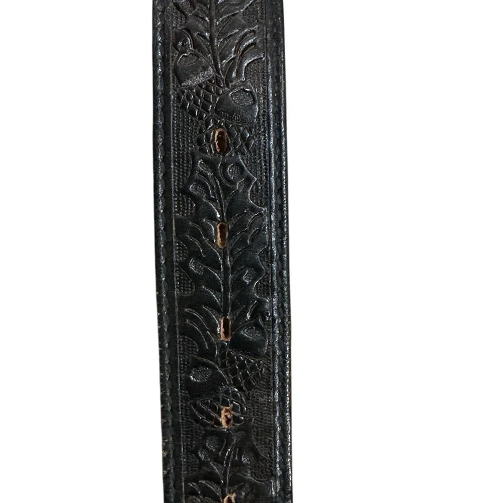 EMBOSSED WESTERN MENS LEATHER BLK COWHIDE COWBOY BELT FLORAL ROPING ZIP MADE USA
